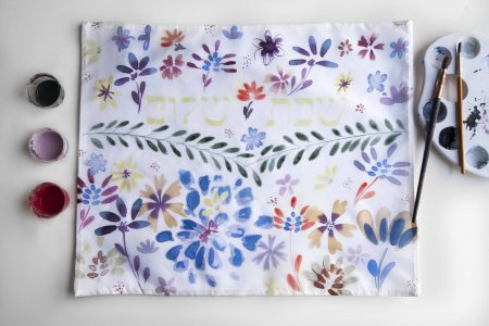 Hand painted challah cover flowers