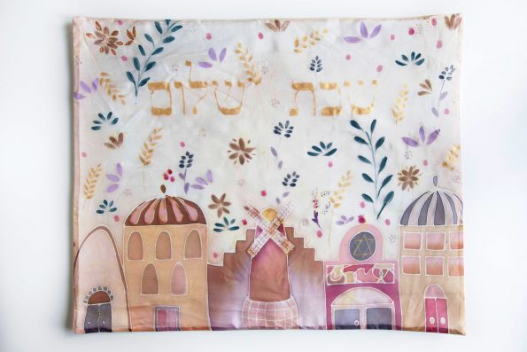 Flowers in Jerusalem, hand painted challah cover