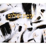 Black strokes Hand painted silk challah cover (1)