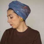 hand painted denim turban blue